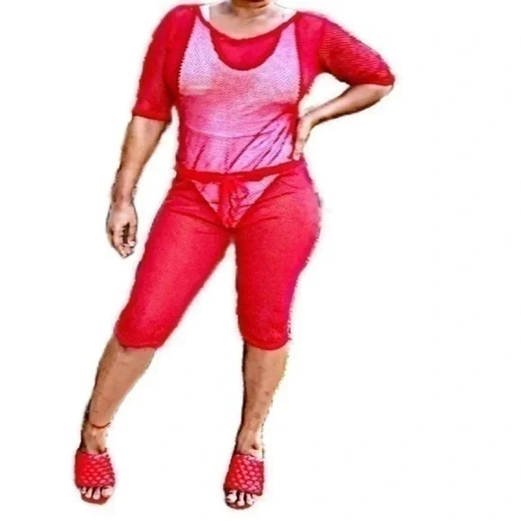 New romper coverup mesh capri - Picture 2 of 7